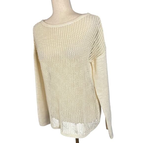 Sundance Crocheted Front Boatneck Sweater Cream Women's Medium - Picture 3 of 6